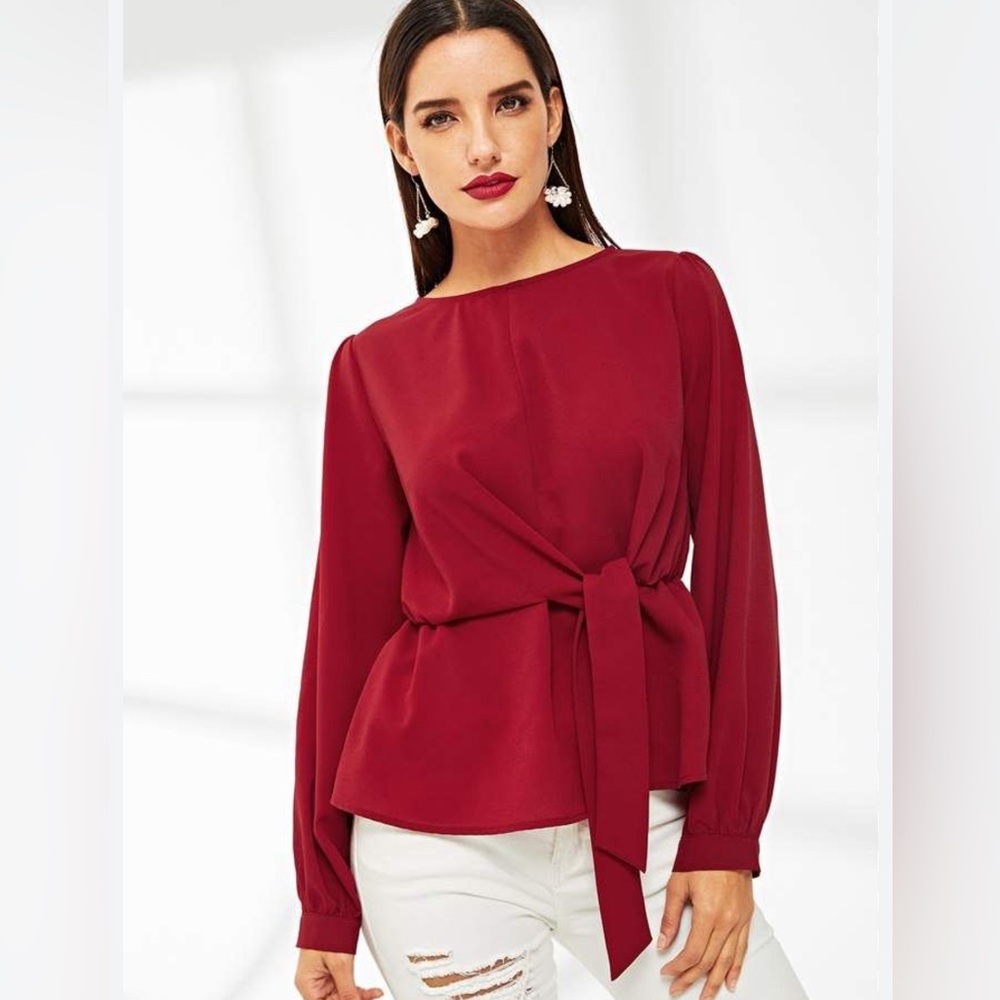 NWOT Liz Claiborne Burgundy Bow Tie Women’s Blouse size XL